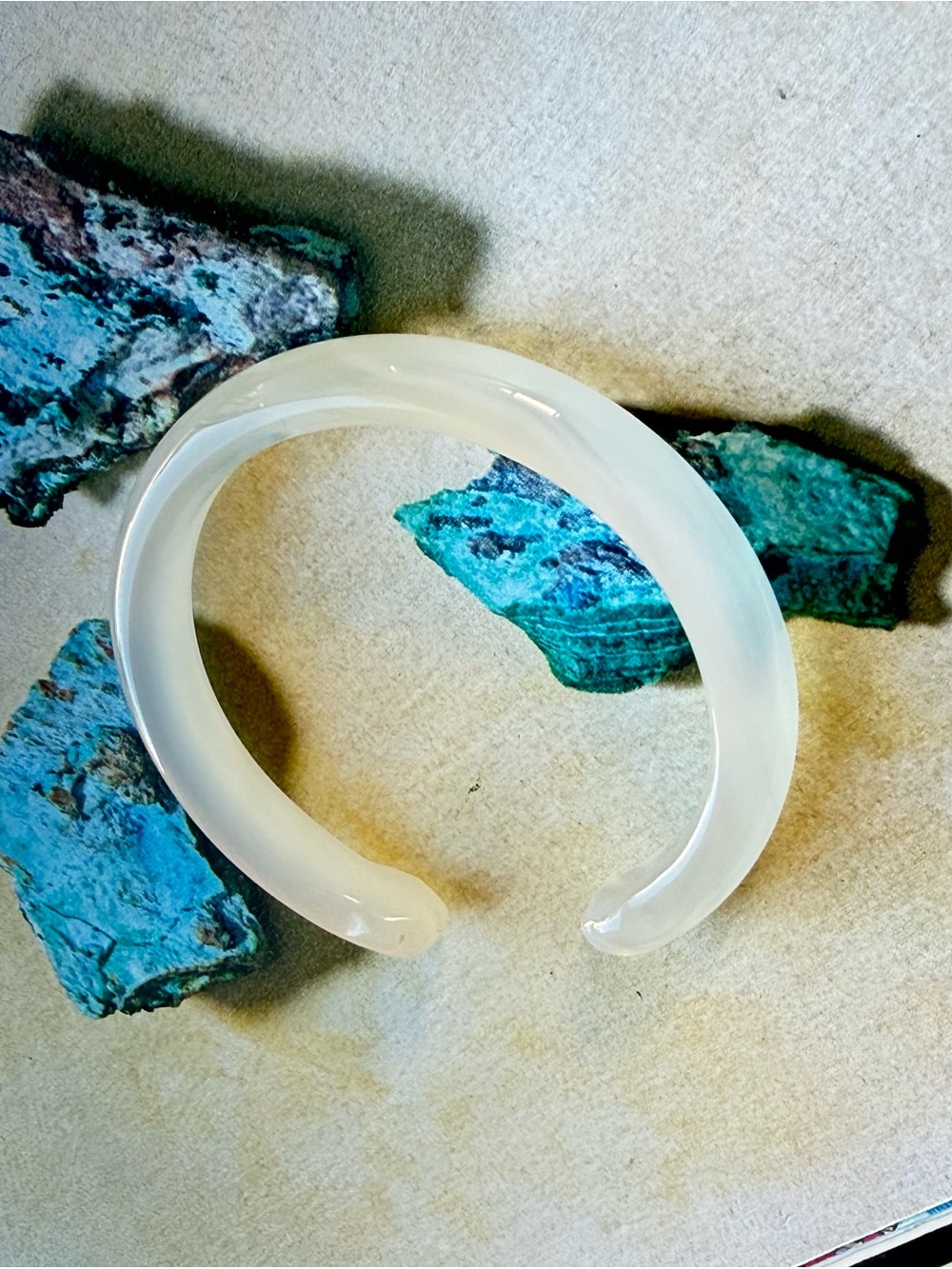 Translucent White/Cream Resin Glass Open Bangle Bracelet